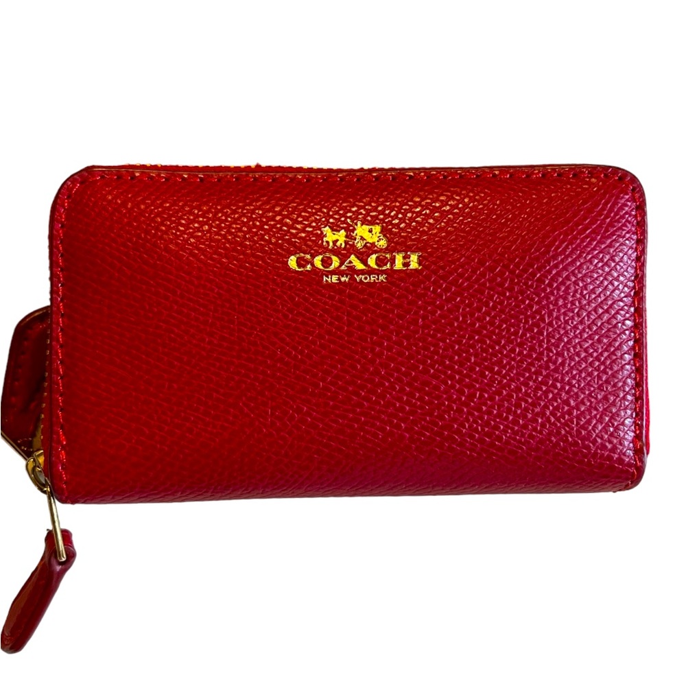 COACH Zip around Coin and Card Leather Case - Apple Red